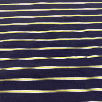 Tissu - Viscose rayée bleu nuit et jaune (/10cm)