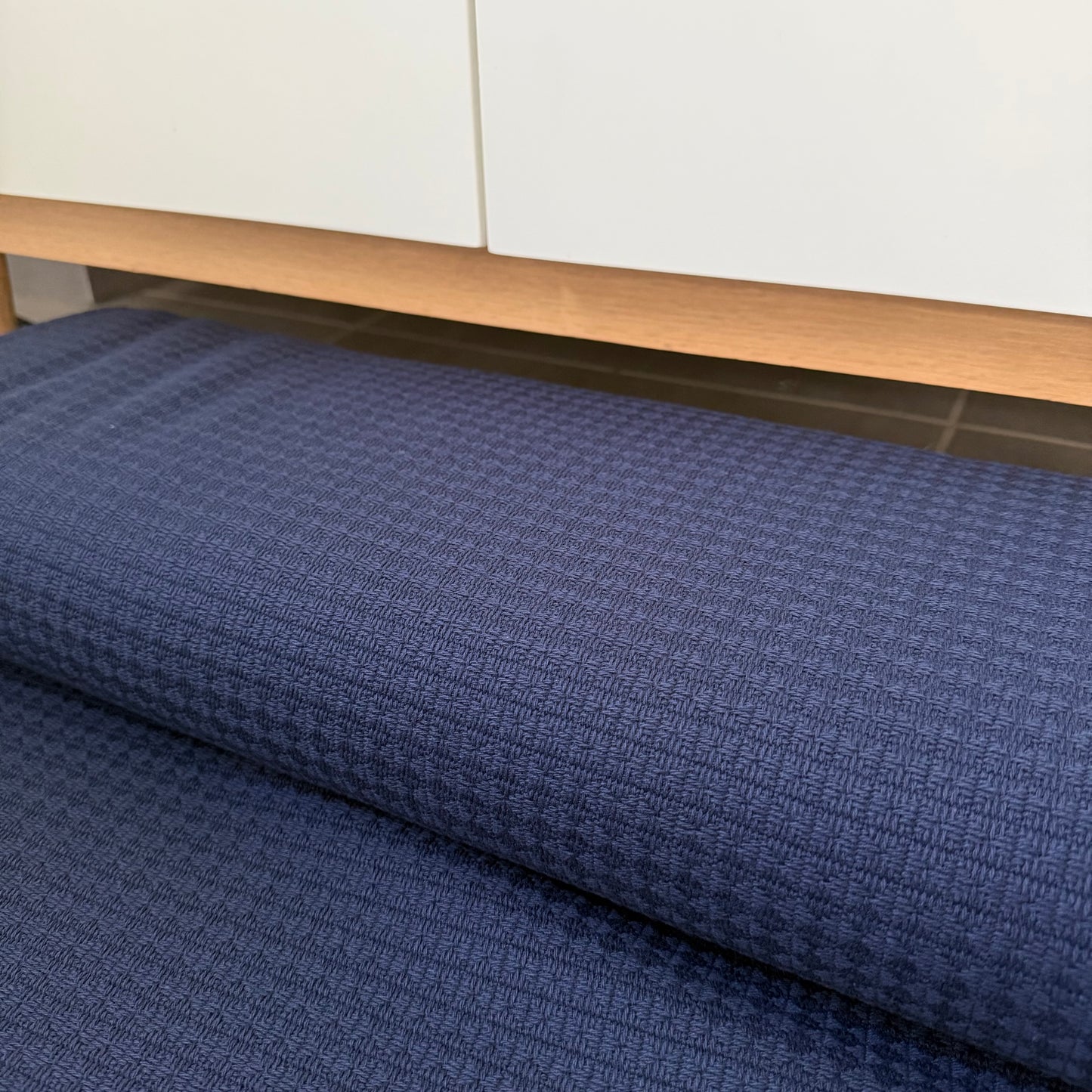 Tissu - Tweed de laine et coton bleu marine (par 10 cm)