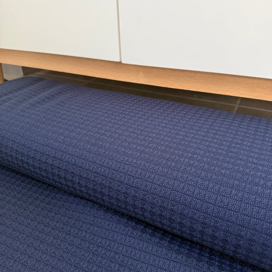 Tissu - Tweed de laine et coton bleu marine (par 10 cm)