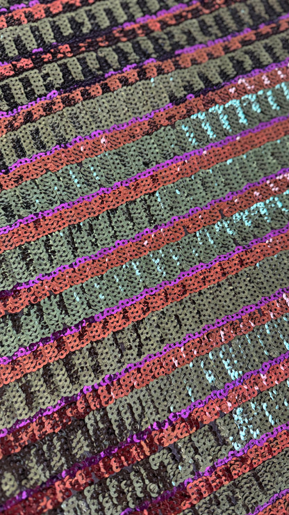 Tissu sequins multicolores Vert - Violet - Terracotta (par 10 cm)