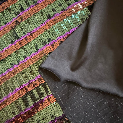 Tissu sequins multicolores Vert - Violet - Terracotta (par 10 cm)