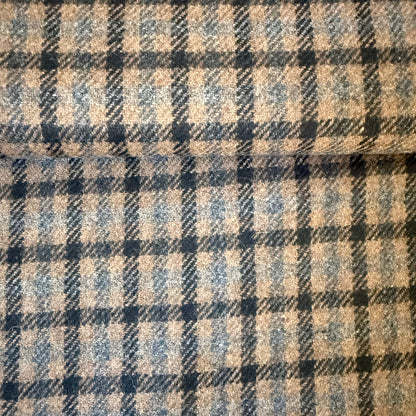 Tissu - Lainage carreau brun - marron - bleu (par 10cm)