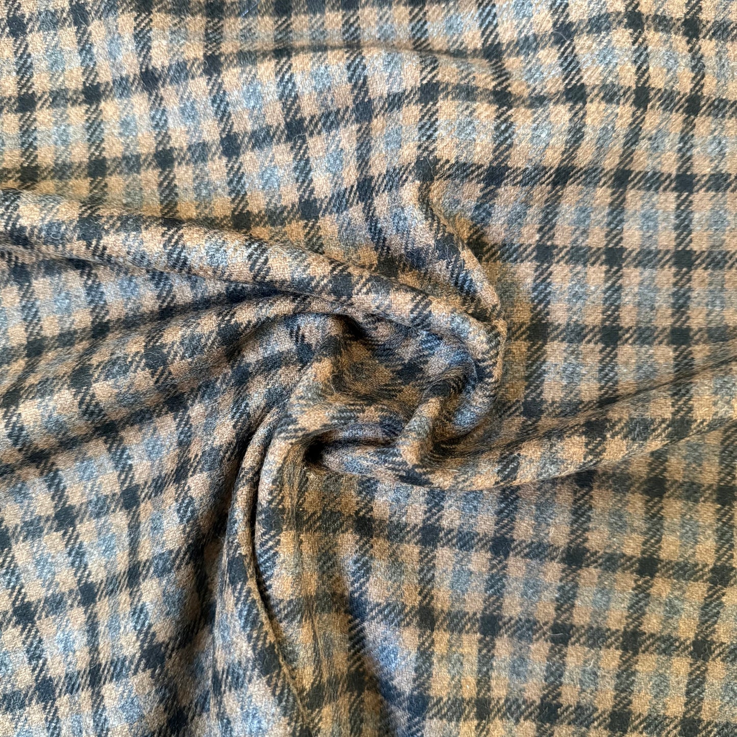 Tissu - Lainage carreau brun - marron - bleu (par 10cm)