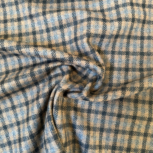 Tissu - Lainage carreau brun - marron - bleu (par 10cm)