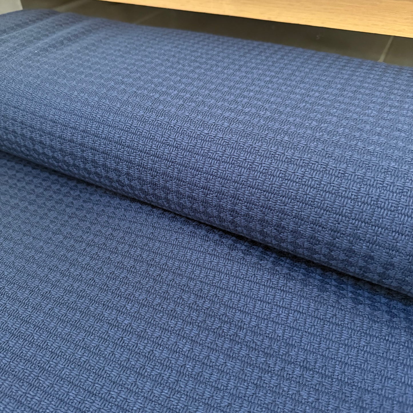 Tissu - Tweed de laine et coton bleu marine (par 10 cm)