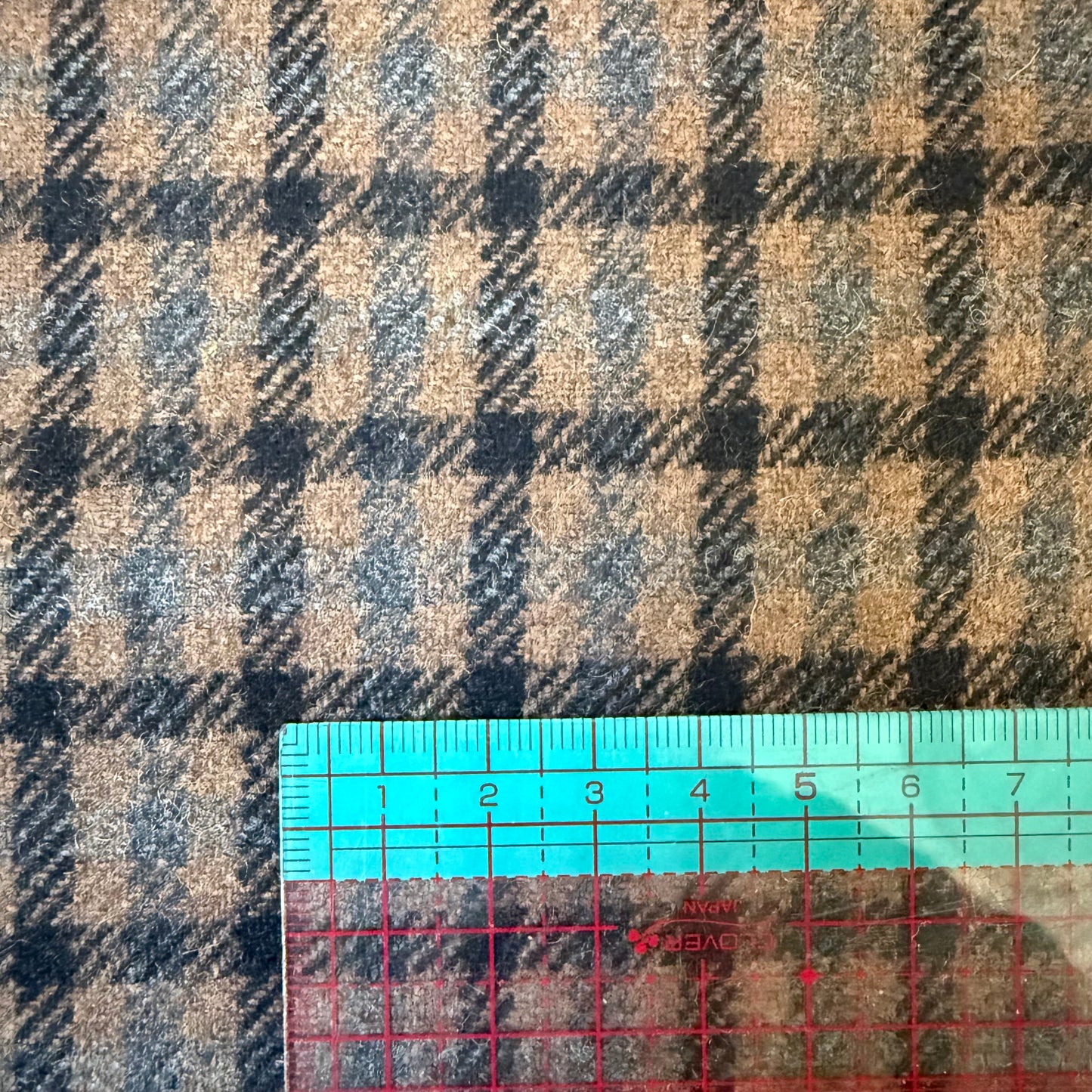 Tissu - Lainage carreau brun - marron - bleu (par 10cm)