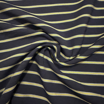 Tissu - Viscose rayée bleu nuit et jaune (/10cm)