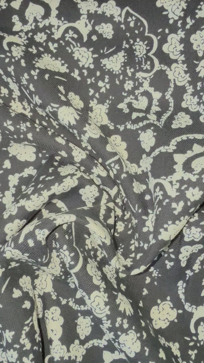Tissu - Twill de viscose Paisley blanc et noir (par 10 cm)