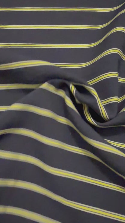 Tissu - Viscose rayée bleu nuit et jaune (/10cm)